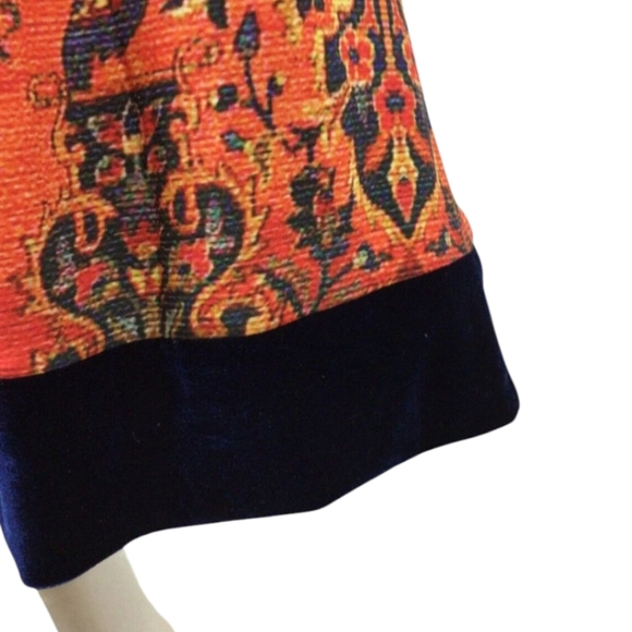 Soft Surroundings Baroque Print Velvet Hem Midi Stretch Waist Skirt - Picture 3 of 10